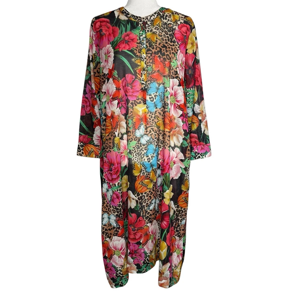 NWOT Johnny Was Sandra Seaside Dress M Floral Butterfly Leopard Boho Pockets - Image 2 of 4