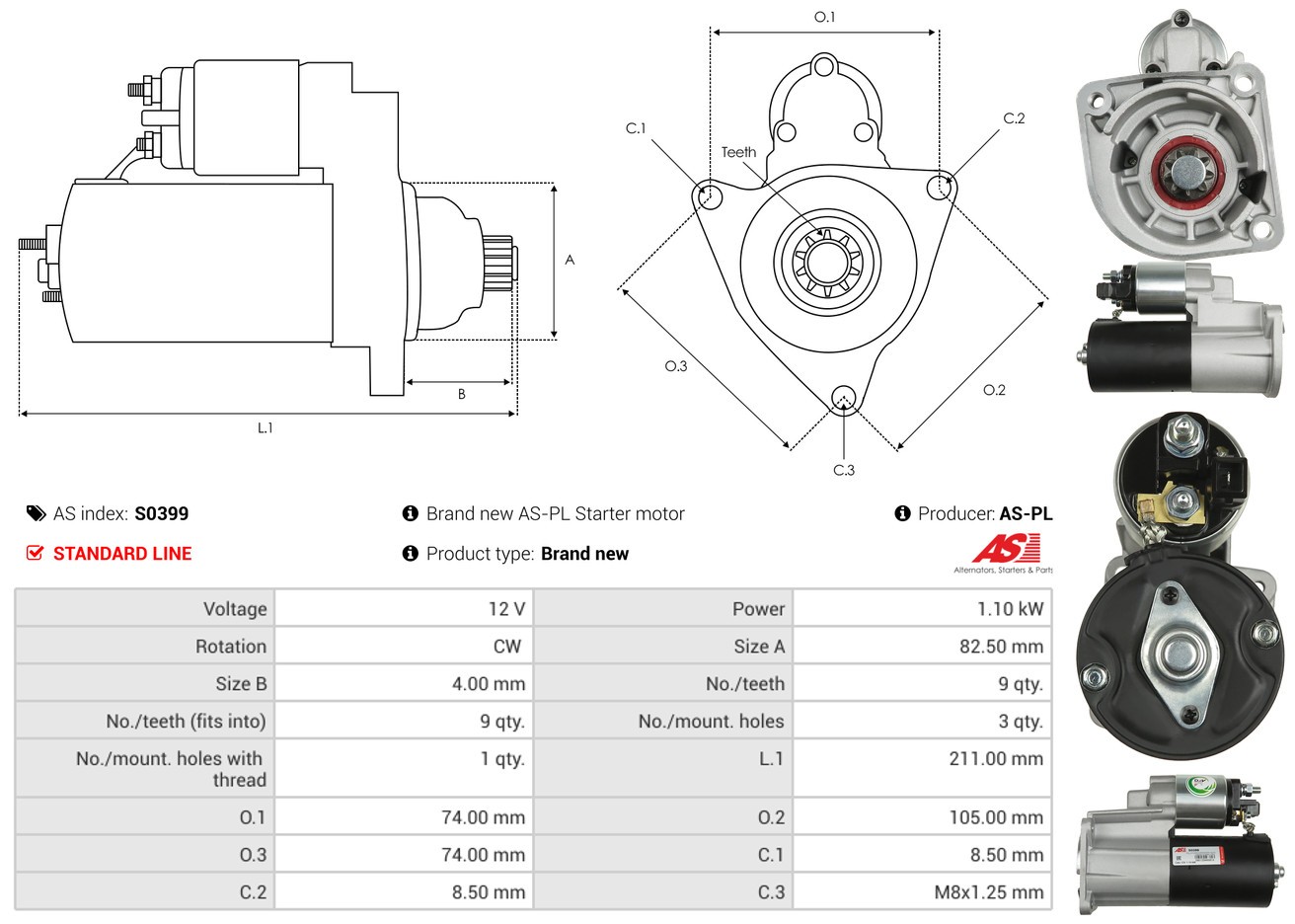 Starter Drehrichtung im Uhrzeigersinn S0399 AS-PL für VW SEAT SKODA - Bild 4