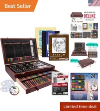 Deluxe 162-Piece Art Kit for Adults - Watercolors, Pastels & More in Wood Case
