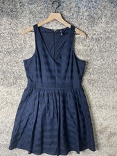 Gap Dress Womens 10 Navy Blue Sleeveless Fit Flare Textured Stripe Cotton
