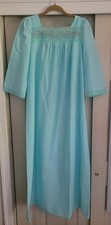Vintage Vanity Fair Size Medium Blue Slip Nightgown with Floral Lace Detail