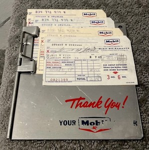 KEWL! VINTAGE 1960’s MOBILE OIL Receipt Holder & 2-1963 Paper Receipts~ ORIGINAL