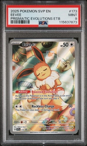 2025 PSA 9 Graded Pokemon Eevee 173/131 Prismatic Evolutions Elite Trainer Box