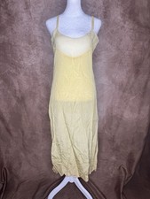 Vintage 1930s Bias Cut Rayon Satin Slip Dress Yellow Lingerie Gown 49  
