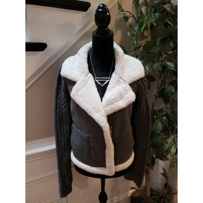Thread & Supply Sherpa Lined Jacket Women s Small Gray Faux Fur Cozy Warm