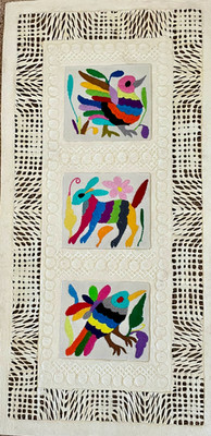 Papel Amate Wall Art with Otomi Embroidery 12'' x 24'' vertical -$60.00 #3v