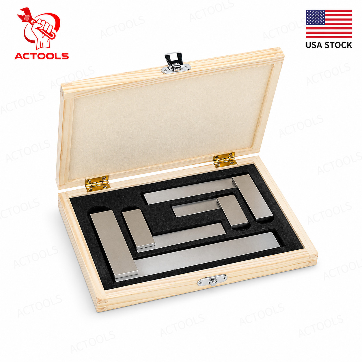 New 2 3 4 & 6 " Engineers Square Set 4pcs Squares In Wooden Case Try Square USA