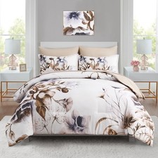 Luxudecor Floral Comforter Set Queen Size 7 Piece, Beige Flower Bed in a Bag,...