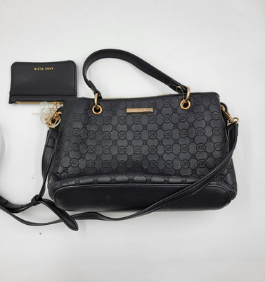 Anne Klein AK Embossed Logo Bag with Pouch Women's Black Zip Snap