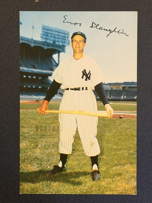 1957 Enos Slaughter New York Yankees Postcard - Autographed!