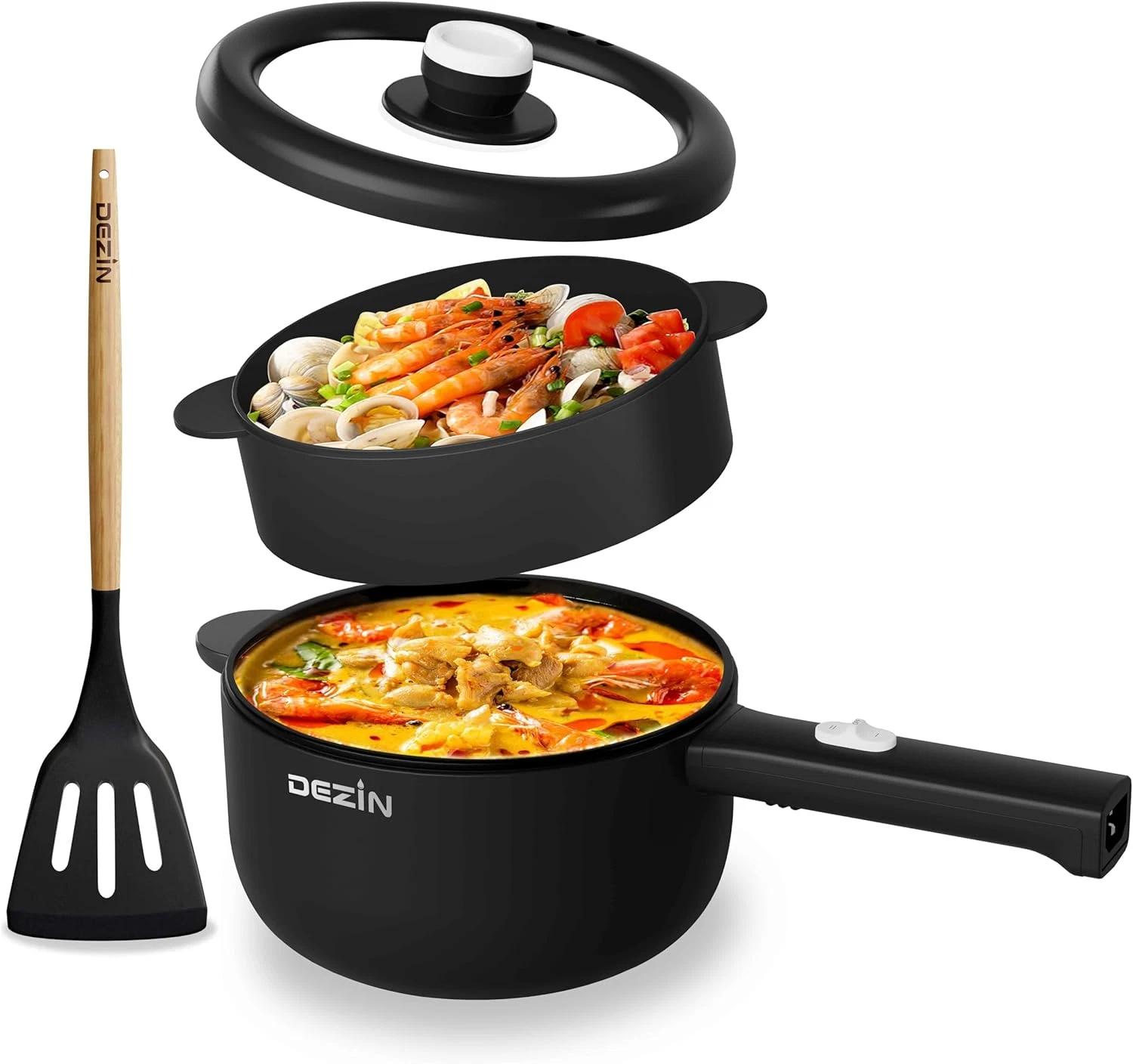 2L Electric Cooker Non-Stick Sauté Pan Mini Hot Pot for Ramen Rice Egg Soup
