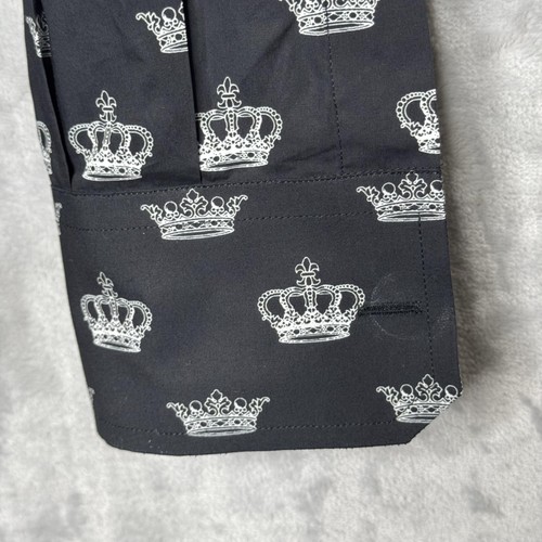 Dolce & Gabbana Gold Shirt Mens 16 41 Black Crown Print Button Up Italy Cotton - Picture 4 of 14