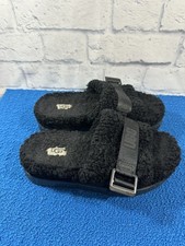 Ugg Fluffita Women Black Open Toe Shearling Sheepskin Platform Slippers Sz 7