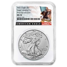 2021 $1 1-oz T2 American Silver Eagle NGC MS70 FDI Black Label