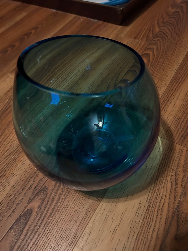 LSA Peacock Blue Mouth Blown & Handcrafted Heavy Glass Vase/Bowl  Poland