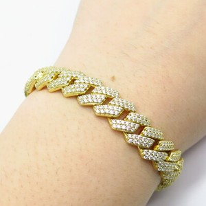 Authentic 925 Sterling Silver Gold Plated C Z Cuban Link Bracelet 8.5"