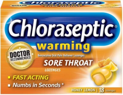 Chloraseptic Warming Sore Throat Lozenges - Honey Lemon - Fast Numbing - 18!