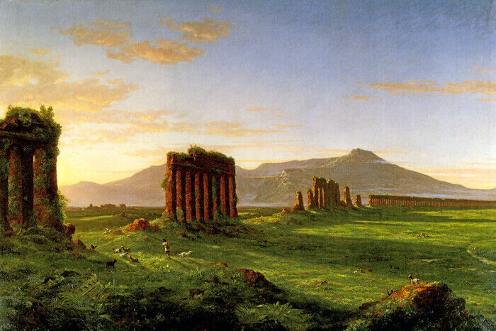 ROMAN CAMPAGNA ANCIENT RUINS ITALIAN LANDSCAPE PAINTING BY THOMAS