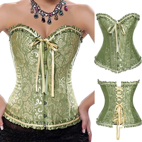 Damen Überbrust Korsett Bustier Burleske Baskisch Top Spitze Kostüm Übergröße - Bild 16 von 29