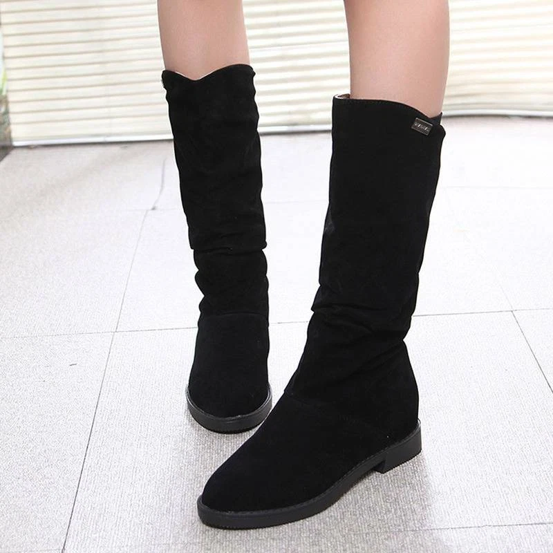 Flat black cheap calf boots