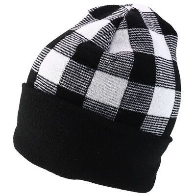 Made in USA Buffalo Plaid Pattern Cuff Folded Long Stretchy Beanie - FREE SHIP