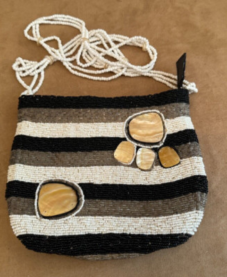 MANGOS Bead & Abalone Shell Small Handbag Purse vintage crossbody bag