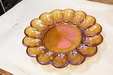 deviled egg plate tray Carnival glass vintage