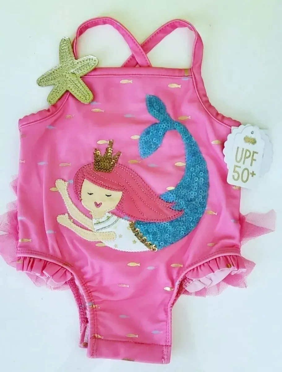 Mud Pie Baby Girls UPF 50 Swimsuit 3 6 Months Sequin Mermaid Tutu