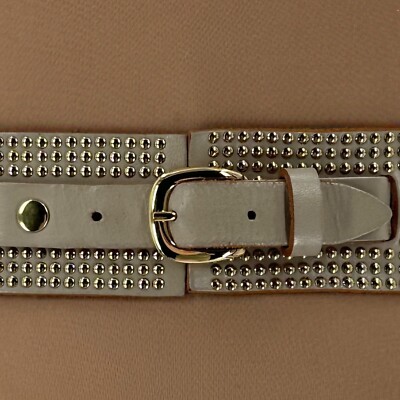 Gold-Studded Beige Leather Waist Belt s-l400.jpg main image 2