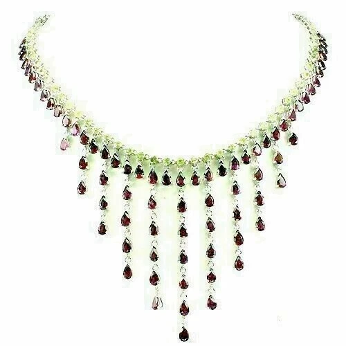 Silver Necklace Rhodolite Peridot Genuine Natural Gems Solid Sterling 18 1/2 In - Image 3 of 4
