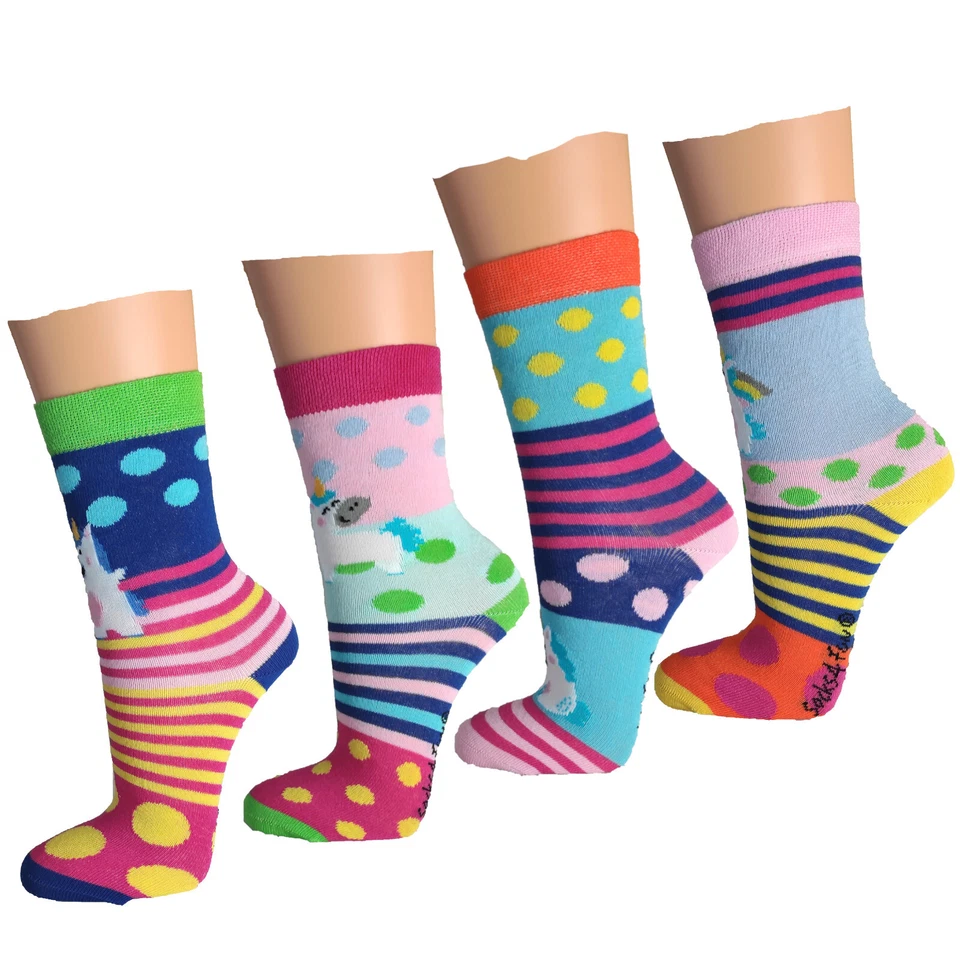 SOCKS 4 FUN 4 - 12 Paar Kinder Socken Damen Strümpfe Einhornsocken (GL) Lustig Motivsocken