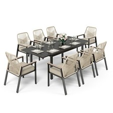 9-Piece Patio Dining Set Expandable Metal Dining Table with 8 Wicker Armchairs