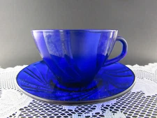 Vintage Duralex France Cobalt Blue Glass Cup & Saucer (2 available)