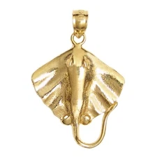 New 14k Yellow Gold Stingray Fish Pendant