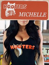 ~NEW~ MICHELLE HOOTERS Girl Uniform Collectible Pin Back Badge Tag NAME TAG