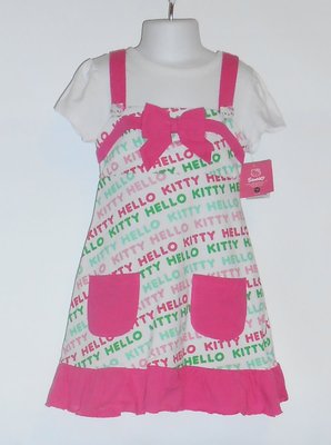Hello Kitty by Sanrio Girls Short Sleeve Ruffle Hemline Logo Dress Pink 4 NWT