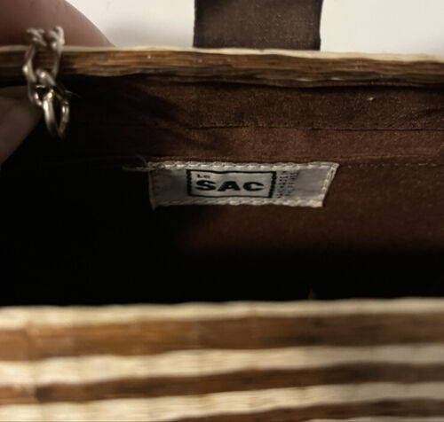 Vintage Le Sac Straw Round Hard Case Snap Button Closure Purse With Chain Handle - Picture 2 of 9