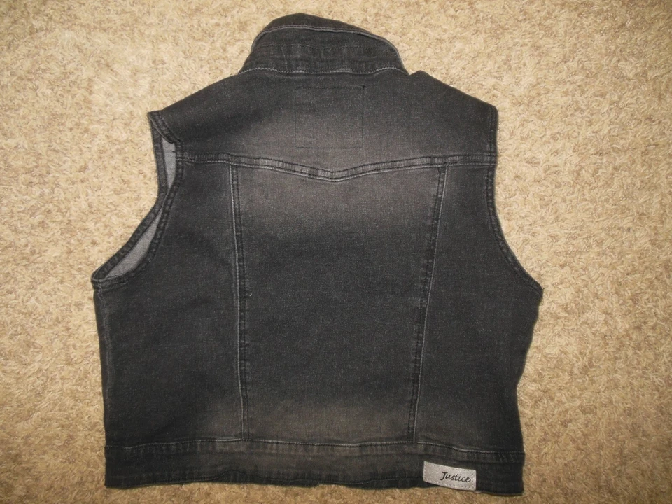 Justice Girl 18 Silver Rhinestone Black Denim Button Stretch Casual Vest Quality - Image 2 of 2