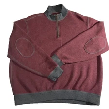 Cremieux 1/4 Zip Pullover Red XL Long Sleeves Elbow Patches High Collar