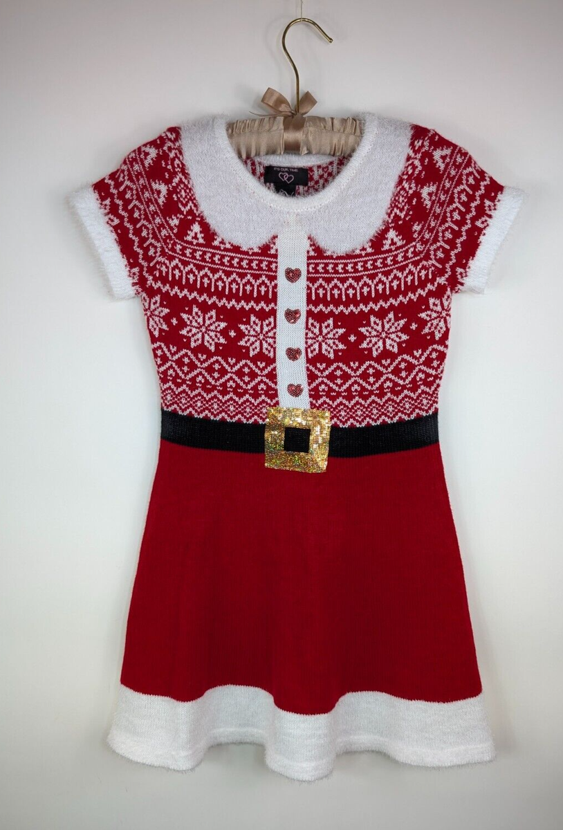 It's Our Time Christmas Holiday Sweater Dress Juniors Size M Red