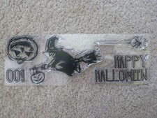 Rubber Stamps Cling Set Witch on Broomstick Hanging Spider Pumpkin Boo Halloween