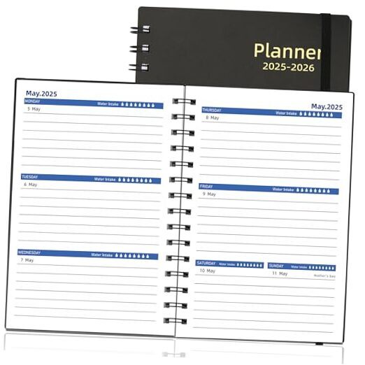 Daily Planner 2025-2026, Weekly & Monthly PP Cover Black(Dated 2025.1-2026.6)