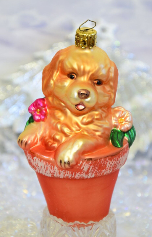 Puppy In A Flower Pot German Christmas Ornament