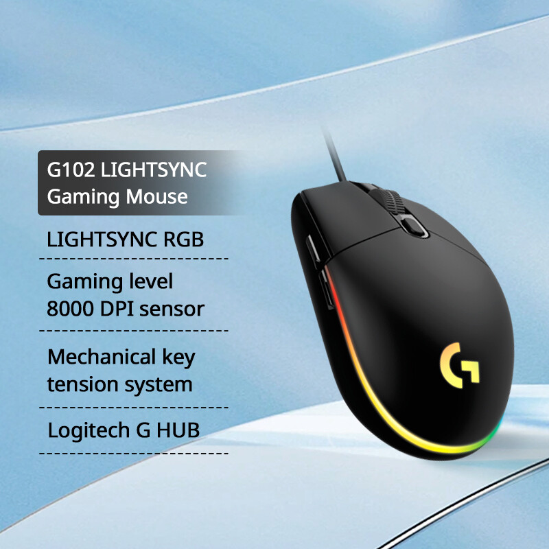 G102 Ergonomic Optical Gaming Mouse with 8000DPI 16.8M Color LED 6 Buttons