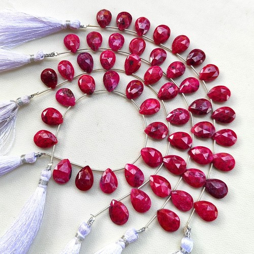 Natural Ruby Gemstone 14x10 mm Size Faceted Pear Briolette Beads 6" Strand - Picture 6 of 7