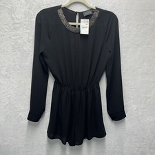 ASTR the Label Dress Short Romper Long Sleeve Womens XS Black Mini Bead Neck NEW