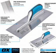 OX Pro Carbon Steel Plasterers Trowel 120 x 356mm Finishing Skimming