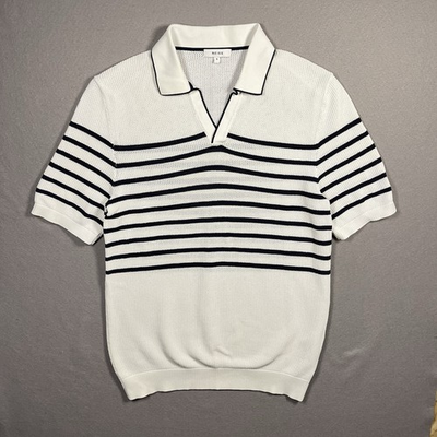 #ad Reiss Admiral Open Collar Pointelle Polo Shirt Knit Mens Small Short Sleeve GBP 24.95