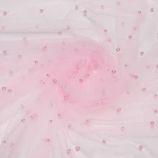 15ft Pearl Tulle Fabric, 180x60inch Pearl Table Runner for Sewing, Pink