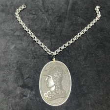 HAMMERED SILVER METAL ETRUSCAN DRAGON THEMED NECKLACE VINTAGE 18" LONG